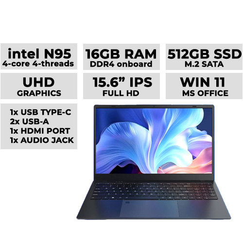 NINGMEI NL100-N95165 (Grey Black) Laptop 15.6" FHD | Intel N95 | 16GB DDR4 | 512GB SSD | UHD Graphics
